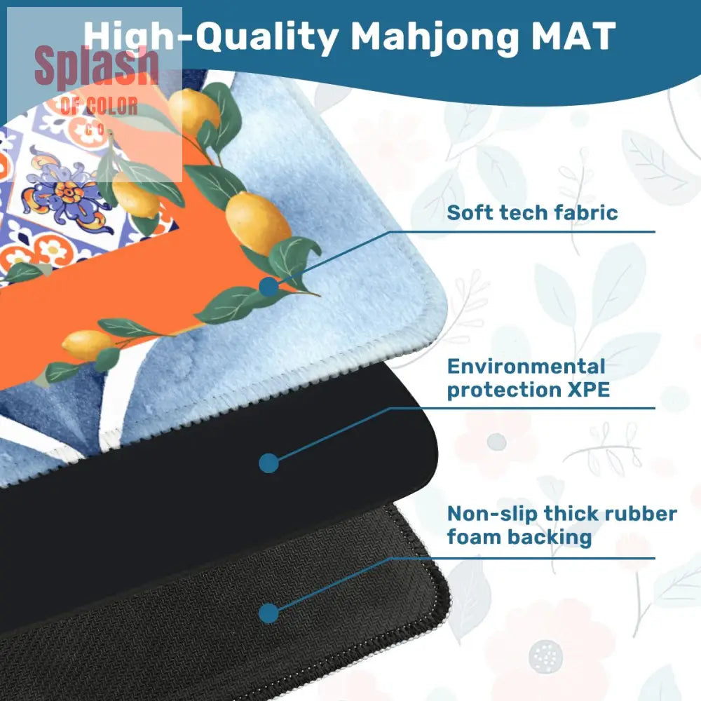 Taste Or Tuscany Citrus Lemong Orange Blue Watercolor Mahjong Mat - Daily Accessories