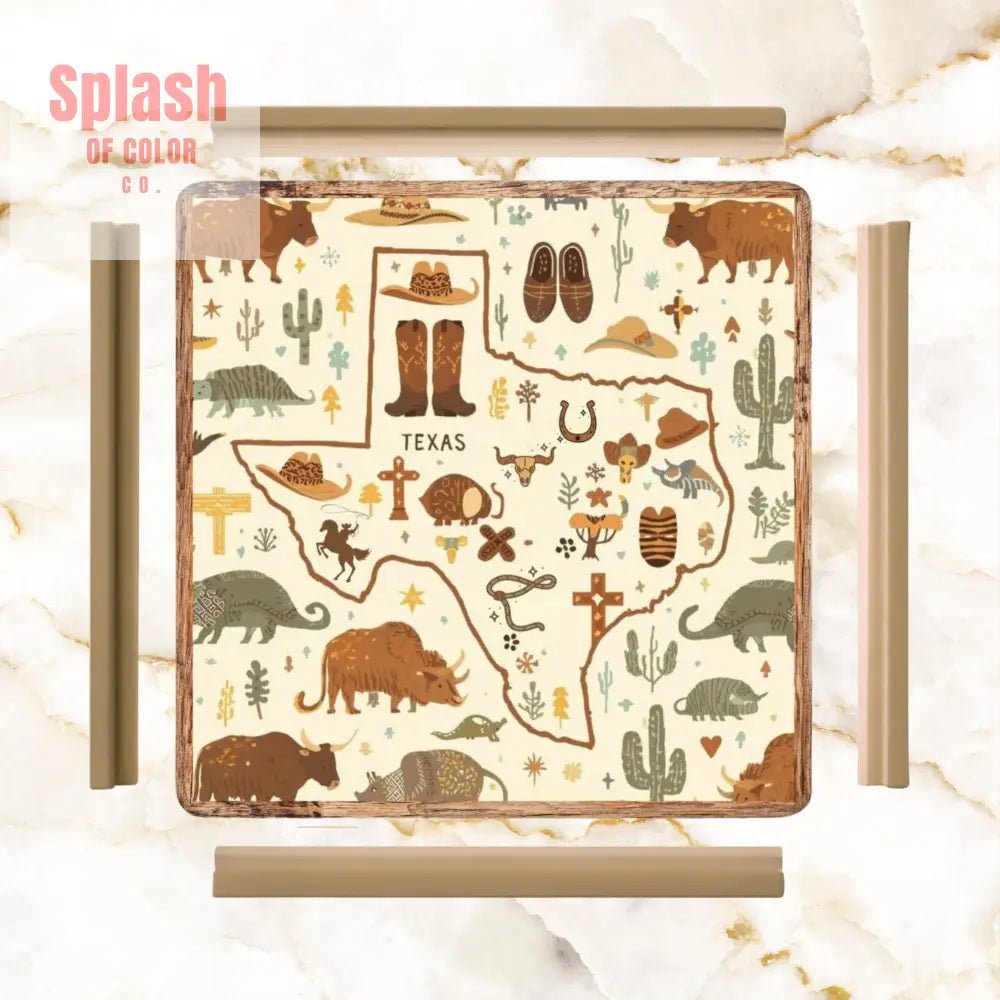 Texas Mahjong Mat, Rustic Whimsy Green, Brown Yellow Tones - Splash of Color co.