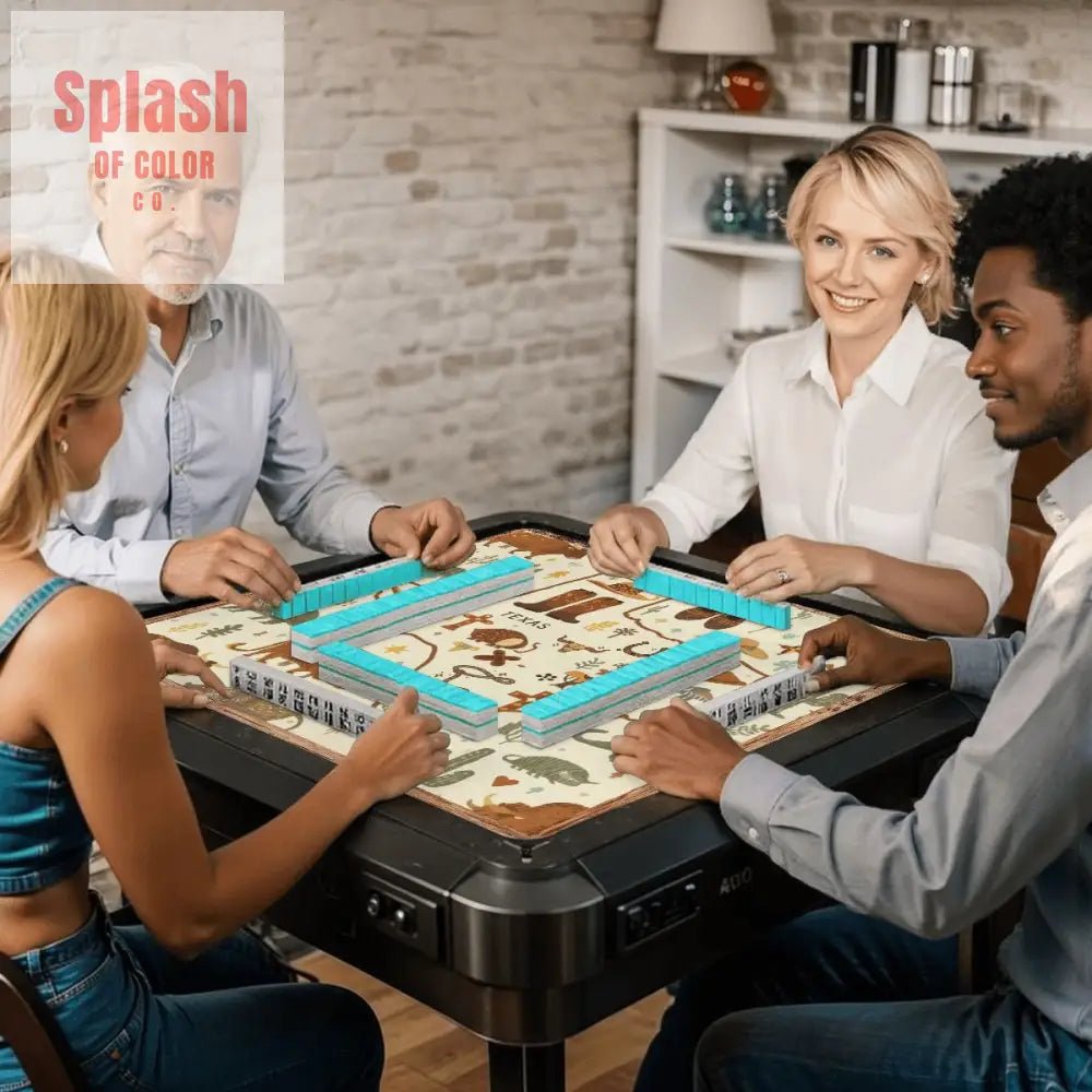 Texas Mahjong Mat, Rustic Whimsy Green, Brown Yellow Tones - Splash of Color co.