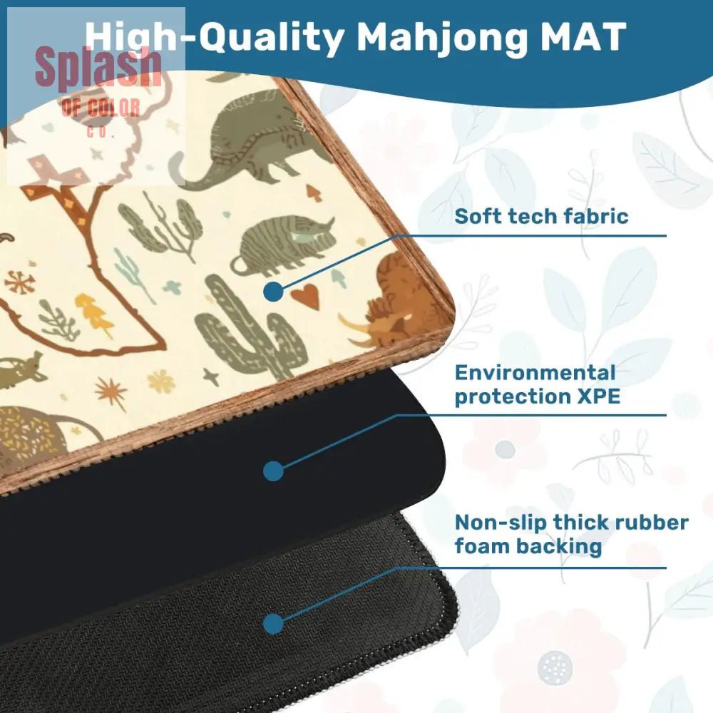 Texas Mahjong Mat, Rustic Whimsy Green, Brown Yellow Tones - Splash of Color co.