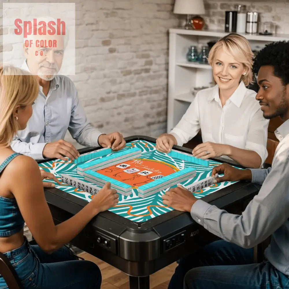The Charleston Mahjong Mat Tropical Teal Orange Preppy Fun Mahj Lover Mat 31.5’’x31.5’’ Daily Accessories