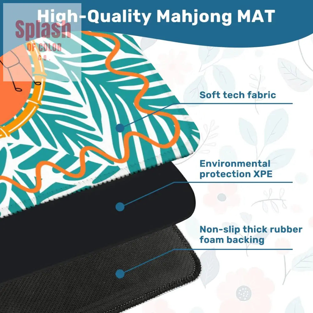 The Charleston Mahjong Mat Tropical Teal Orange Preppy Fun Mahj Lover Mat 31.5’’x31.5’’ Daily Accessories