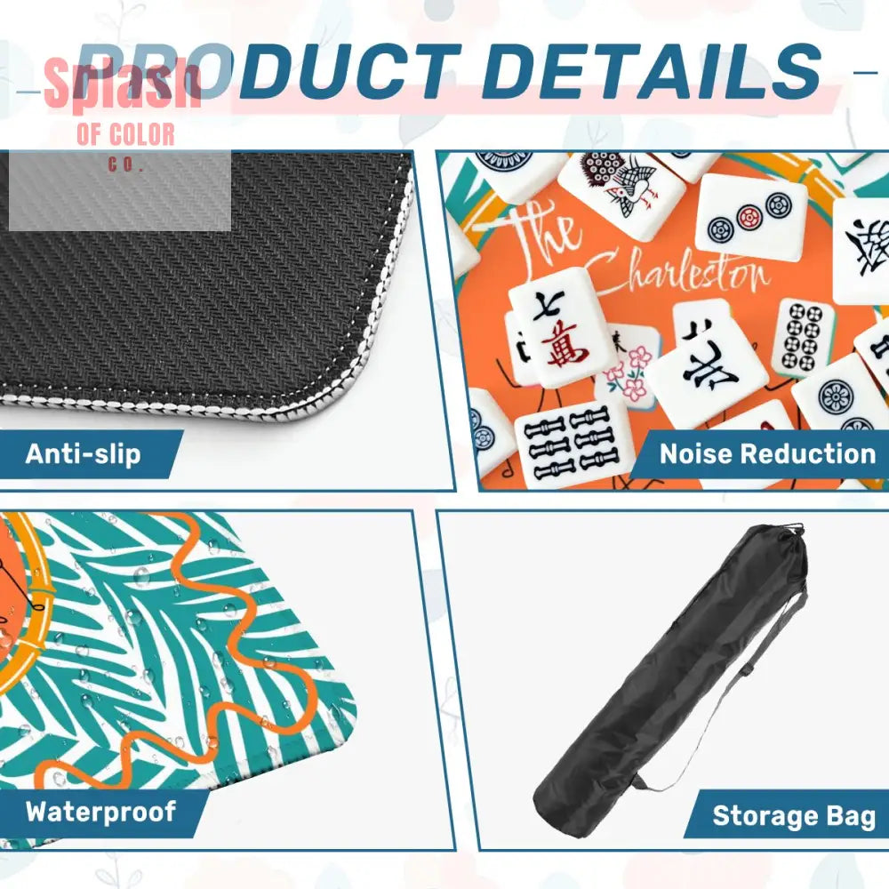 The Charleston Mahjong Mat Tropical Teal Orange Preppy Fun Mahj Lover Mat 31.5’’x31.5’’ Daily Accessories