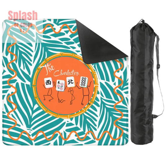 The Charleston Mahjong Mat Tropical Teal Orange Preppy Fun Mahj Lover Mat 31.5’’x31.5’’ Daily Accessories