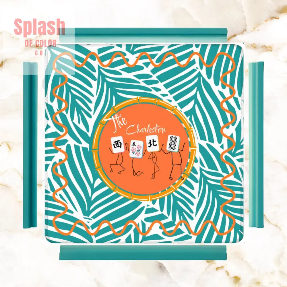 The Charleston Mahjong Mat Tropical Teal Orange Preppy Fun Mahj Lover Mat 31.5’’x31.5’’ Daily Accessories