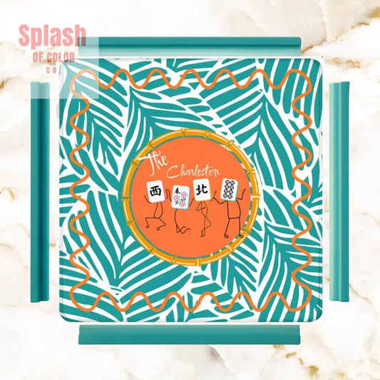 The Charleston Mahjong Mat Tropical Teal Orange Preppy Fun Mahj Lover Mat 31.5’’x31.5’’ Daily Accessories