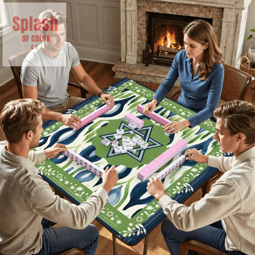 The Star Of David Jewish Watercolor Ikat Green Blue Mahjong Mat Daily Accessories