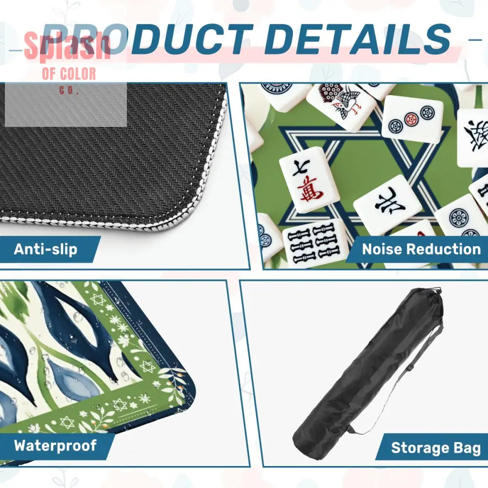 The Star Of David Jewish Watercolor Ikat Green Blue Mahjong Mat Daily Accessories