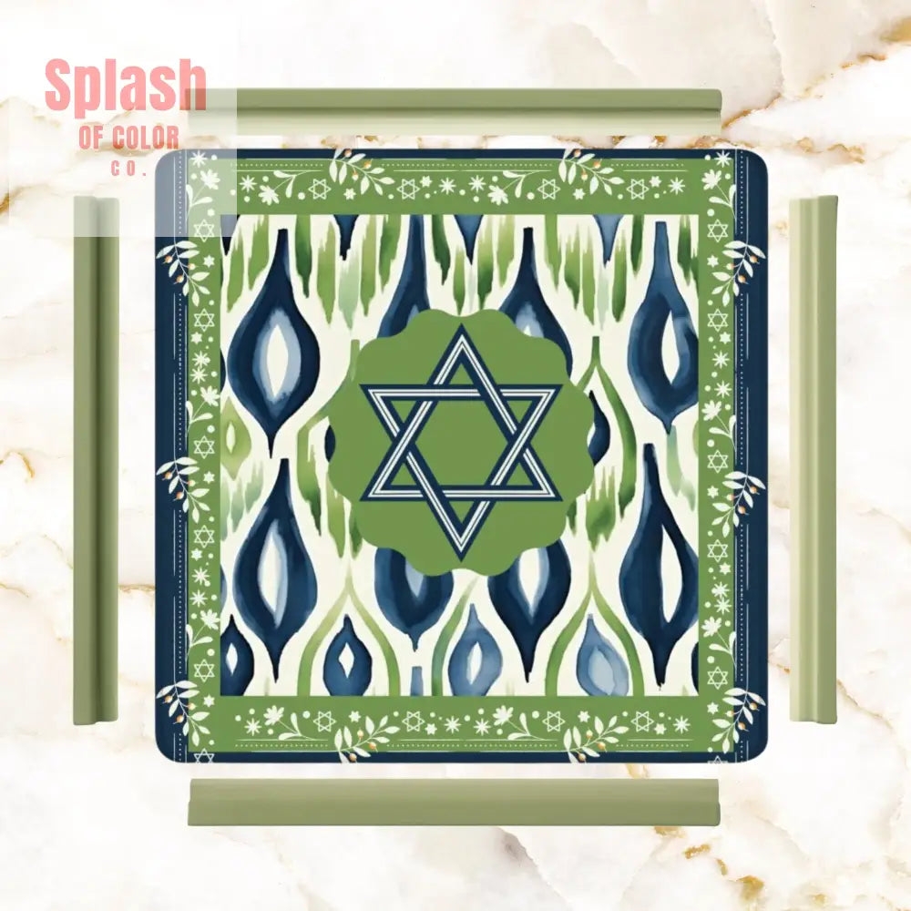 The Star Of David Jewish Watercolor Ikat Green Blue Mahjong Mat Daily Accessories