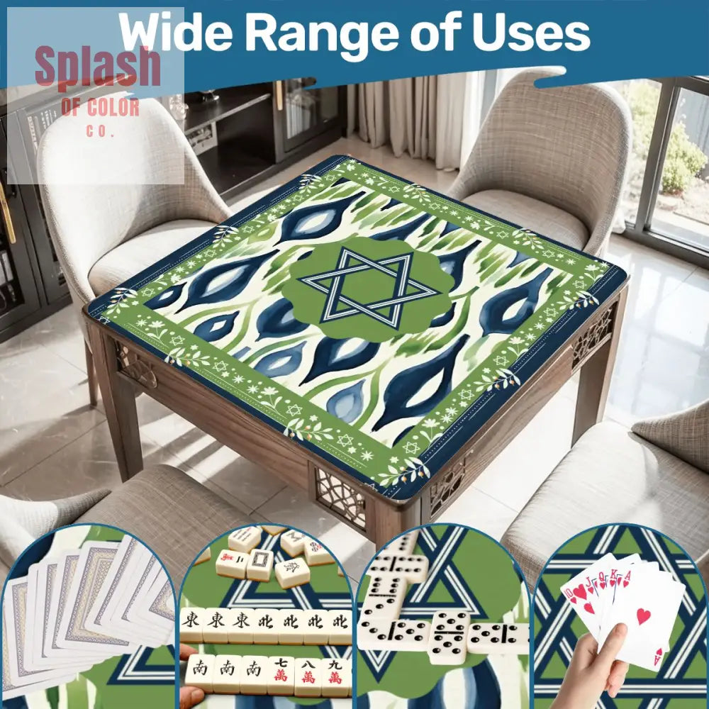 The Star Of David Jewish Watercolor Ikat Green Blue Mahjong Mat Daily Accessories