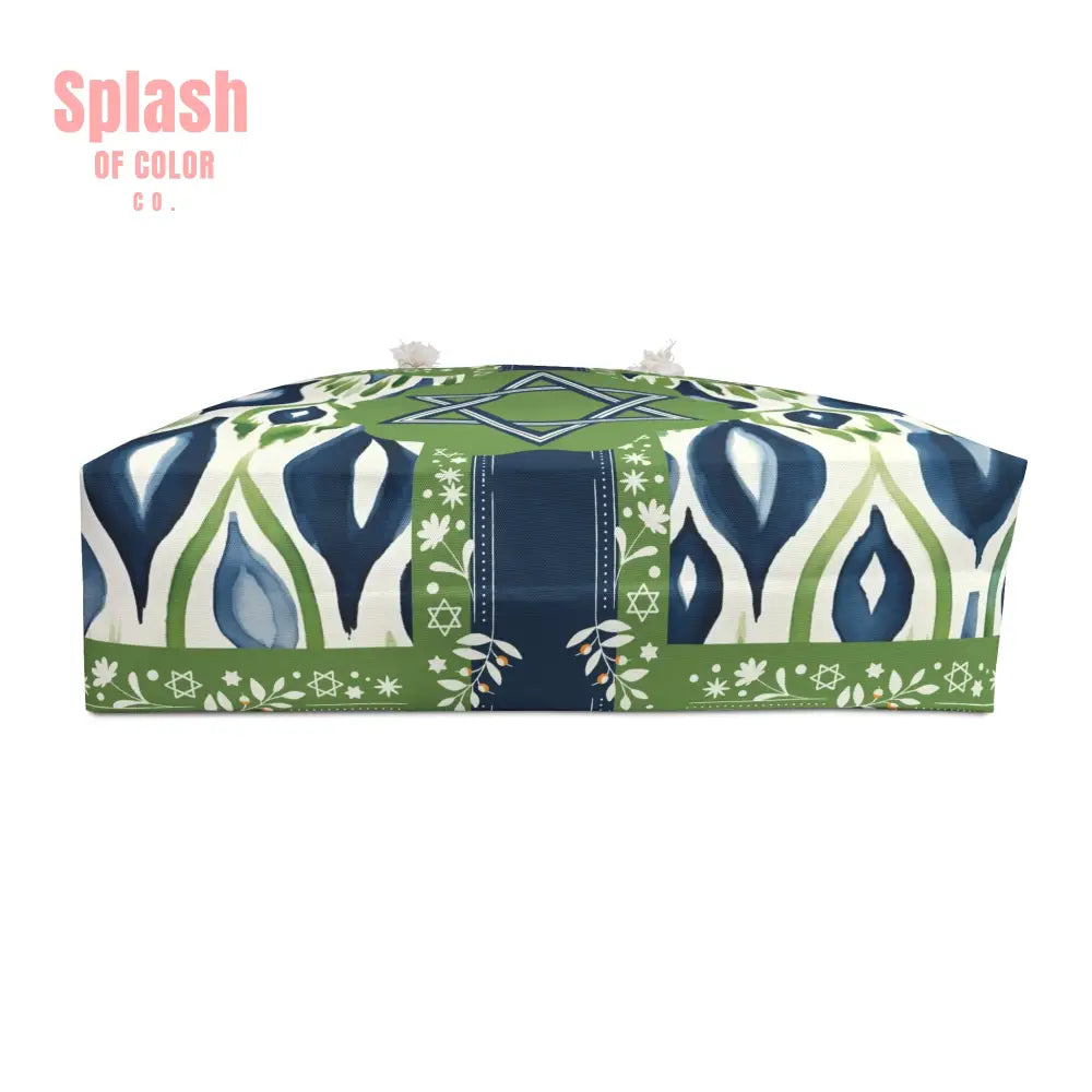 The Star Of David Mahjong Tote Bag Blue Green Ikat Watercolor Stylish Weekender Bag for Travel 24’’ × 13’’ Bags