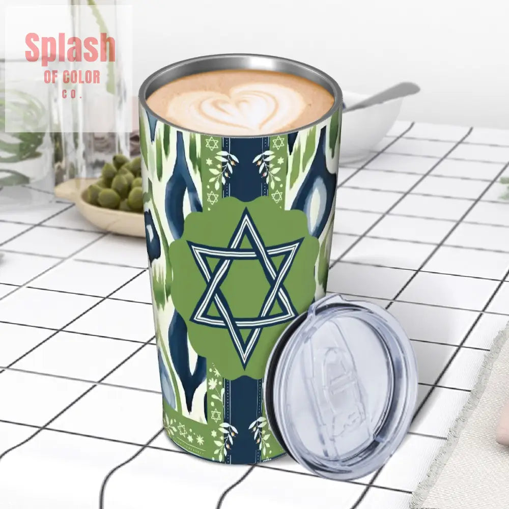 The Star Of David Watercolor Ikat Blue Green Modern Stainless Steel Insulated Tumbler One Size Drinkware