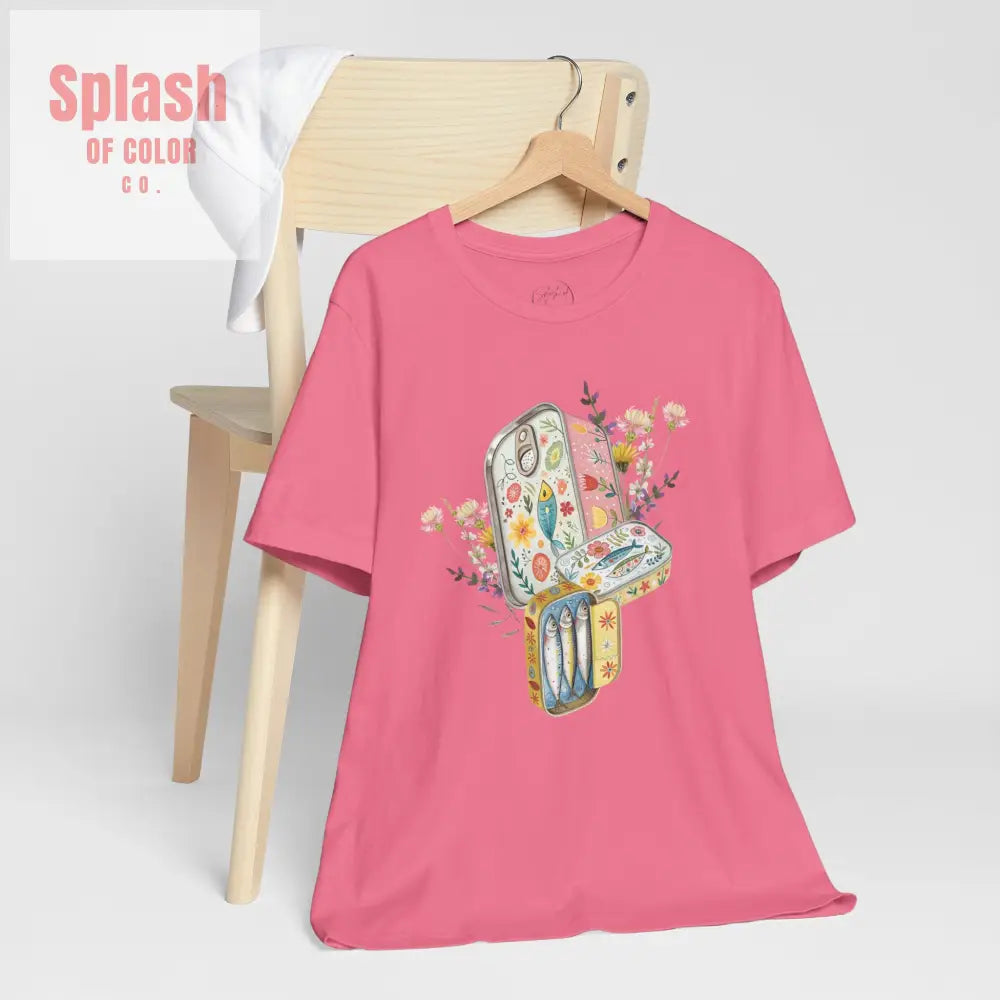 Tinned Fish Sardine Floral T-Shirt Bohemian Style Tee Casual Summer Shirt Gift for Nature Lovers Trendy Graphic Top
