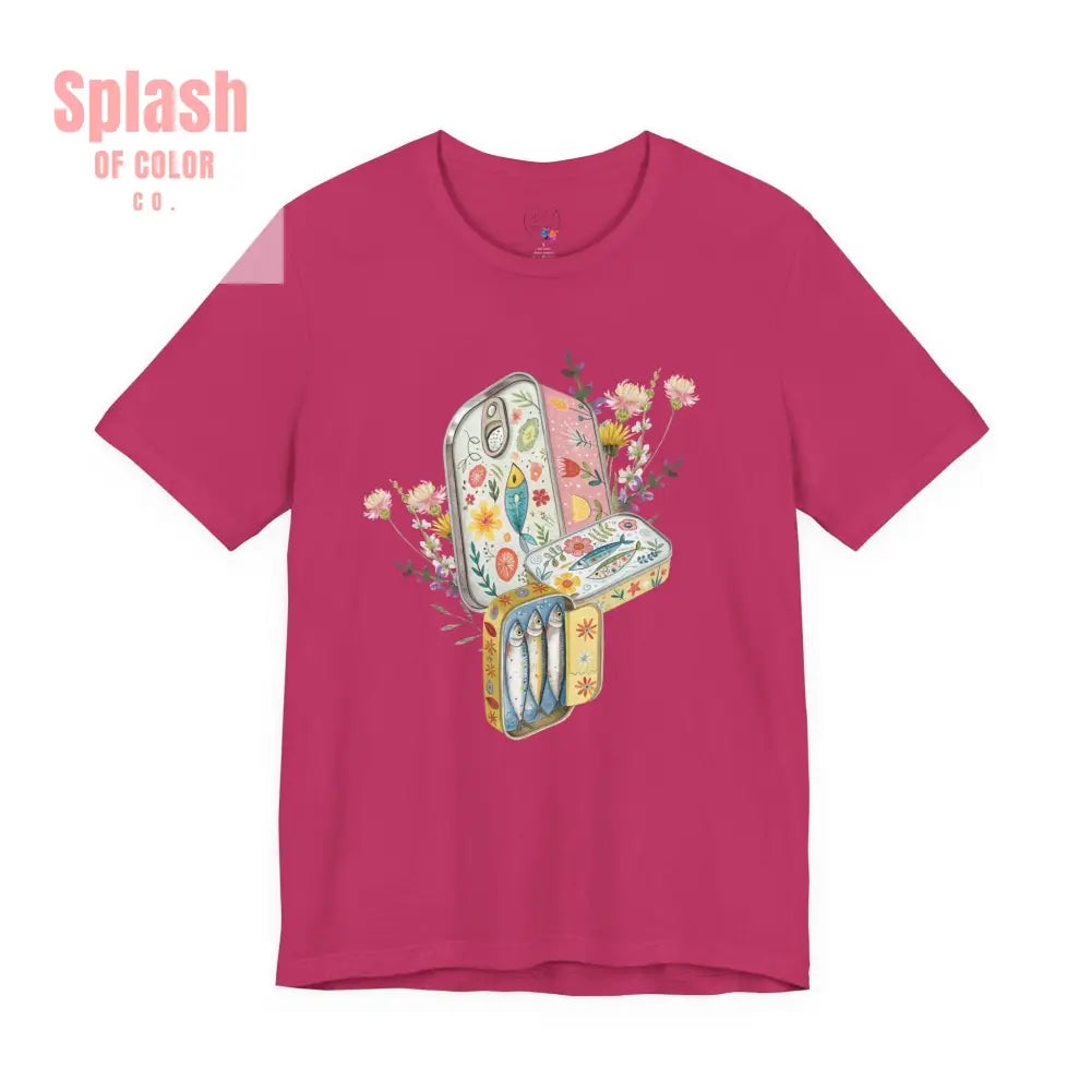 Tinned Fish Sardine Floral T-Shirt Bohemian Style Tee Casual Summer Shirt Gift for Nature Lovers Trendy Graphic Top
