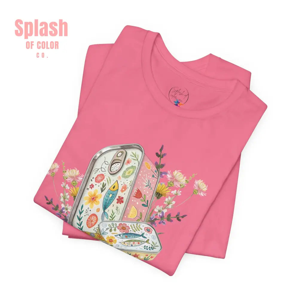 Tinned Fish Sardine Floral T-Shirt Bohemian Style Tee Casual Summer Shirt Gift for Nature Lovers Trendy Graphic Top