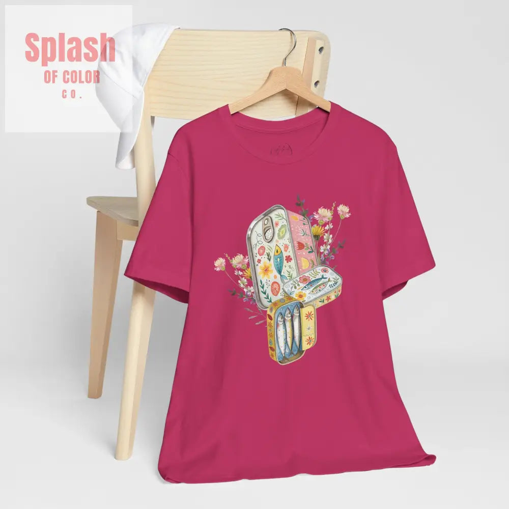 Tinned Fish Sardine Floral T-Shirt Bohemian Style Tee Casual Summer Shirt Gift for Nature Lovers Trendy Graphic Top