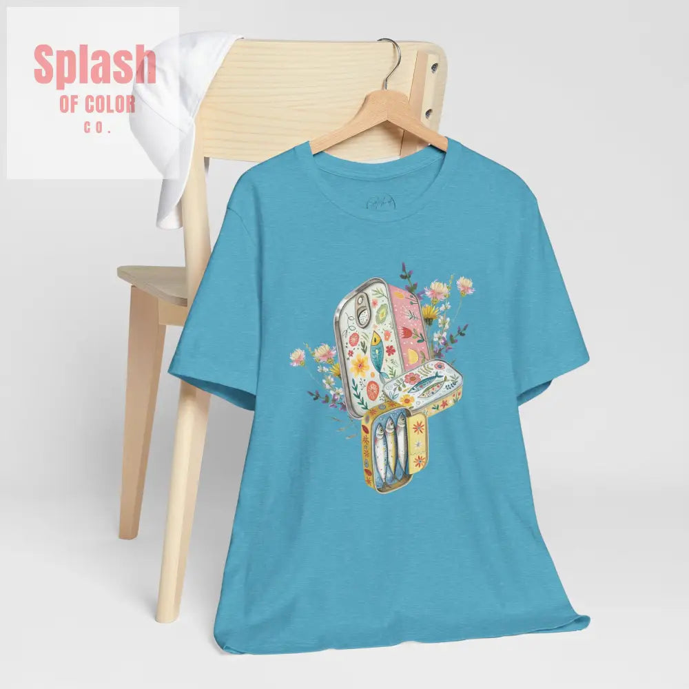 Tinned Fish Sardine Floral T-Shirt Bohemian Style Tee Casual Summer Shirt Gift for Nature Lovers Trendy Graphic Top