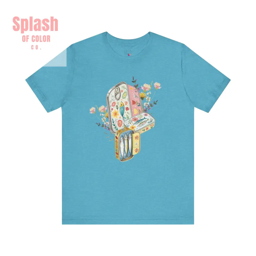 Tinned Fish Sardine Floral T-Shirt Bohemian Style Tee Casual Summer Shirt Gift for Nature Lovers Trendy Graphic Top
