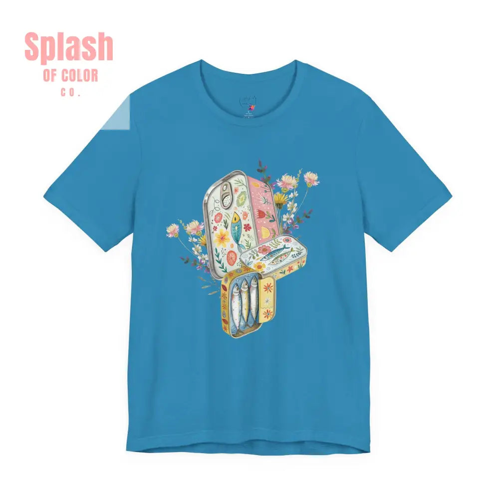 Tinned Fish Sardine Floral T-Shirt Bohemian Style Tee Casual Summer Shirt Gift for Nature Lovers Trendy Graphic Top