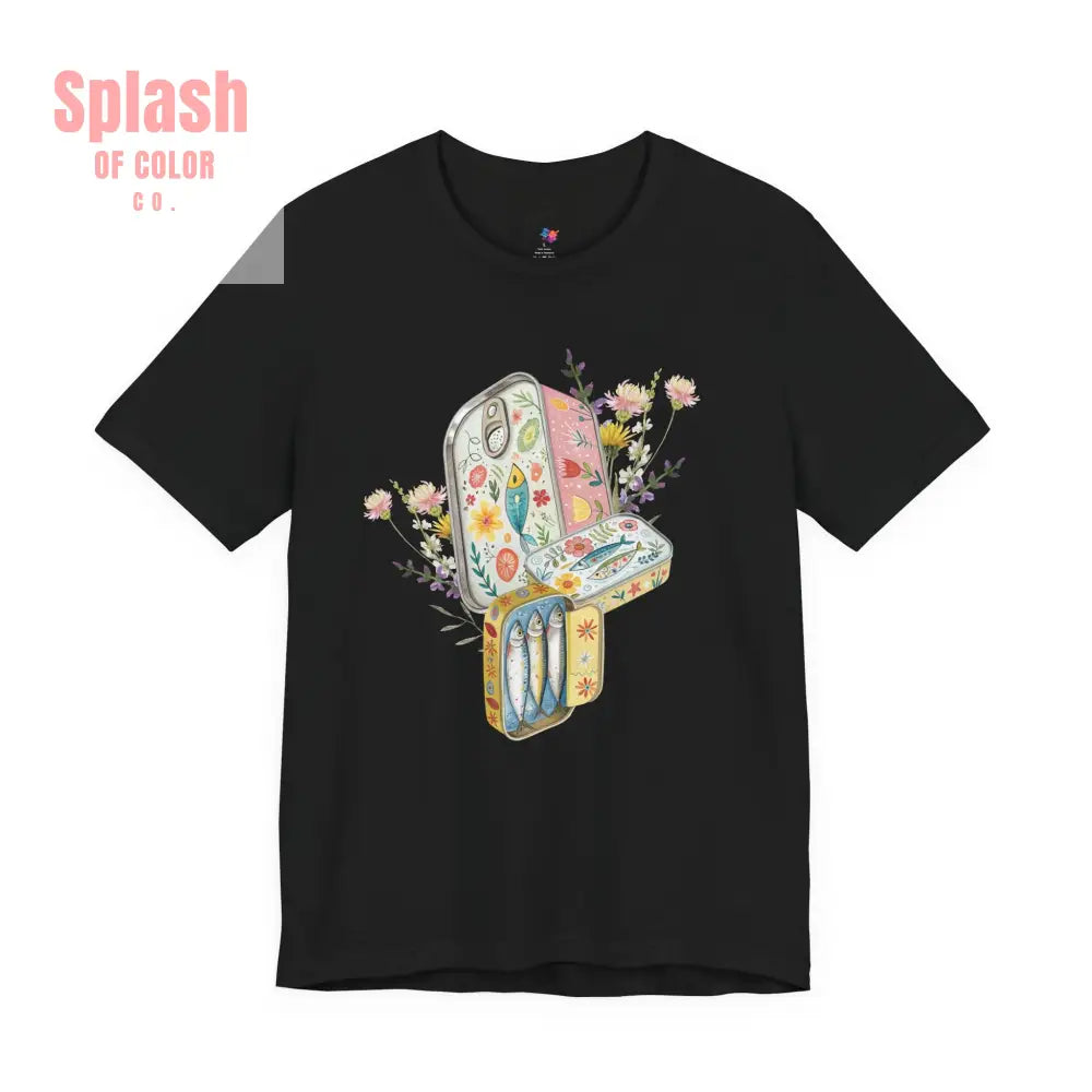 Tinned Fish Sardine Floral T-Shirt Bohemian Style Tee Casual Summer Shirt Gift for Nature Lovers Trendy Graphic Top
