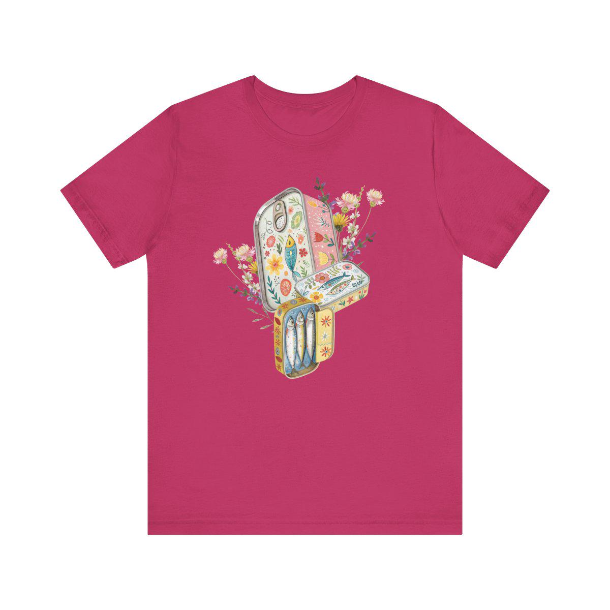 Tinned Fish Sardine Floral T-Shirt Bohemian Style Tee Casual Summer Shirt Gift for Nature Lovers Trendy Graphic Top