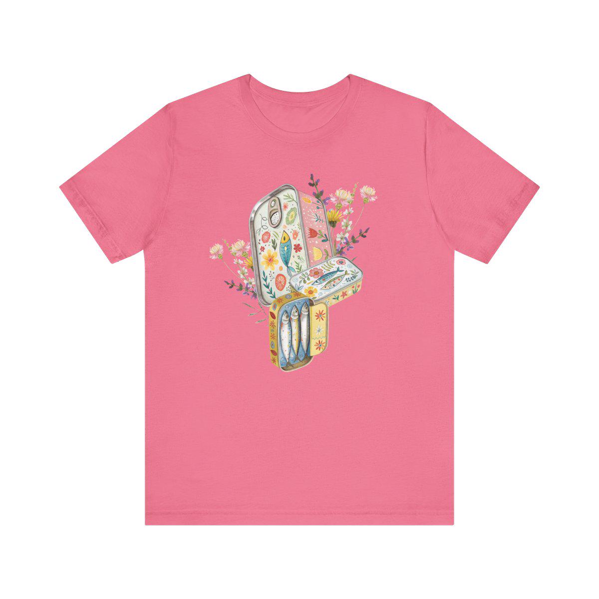 Tinned Fish Sardine Floral T-Shirt Bohemian Style Tee Casual Summer Shirt Gift for Nature Lovers Trendy Graphic Top