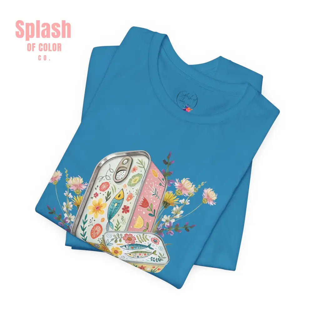 Tinned Fish Sardine Floral T-Shirt Bohemian Style Tee Casual Summer Shirt Gift for Nature Lovers Trendy Graphic Top
