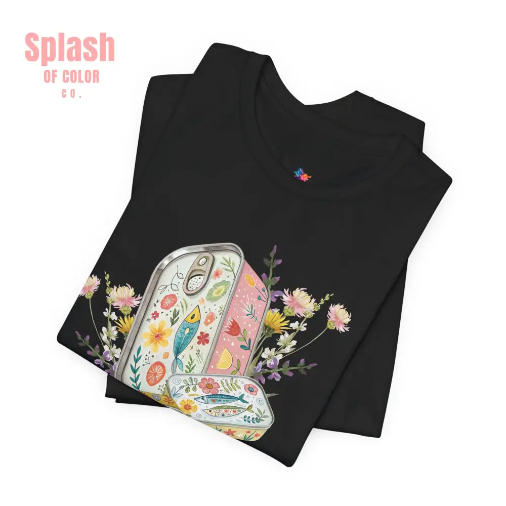 Tinned Fish Sardine Floral T-Shirt Bohemian Style Tee Casual Summer Shirt Gift for Nature Lovers Trendy Graphic Top