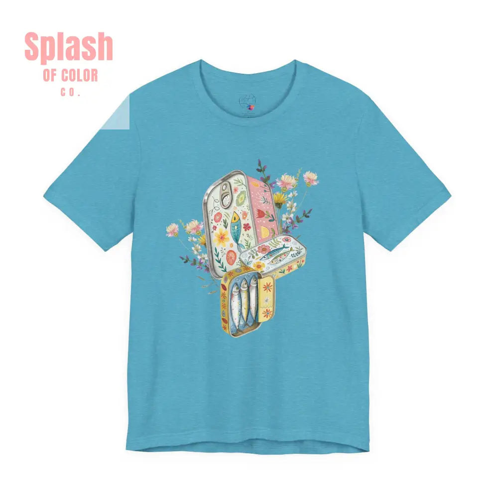 Tinned Fish Sardine Floral T-Shirt Bohemian Style Tee Casual Summer Shirt Gift for Nature Lovers Trendy Graphic Top