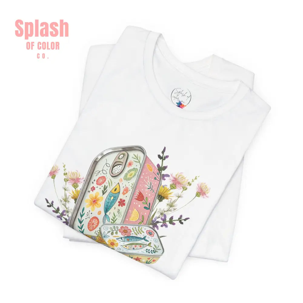 Tinned Fish Sardine Floral T-Shirt Bohemian Style Tee Casual Summer Shirt Gift for Nature Lovers Trendy Graphic Top
