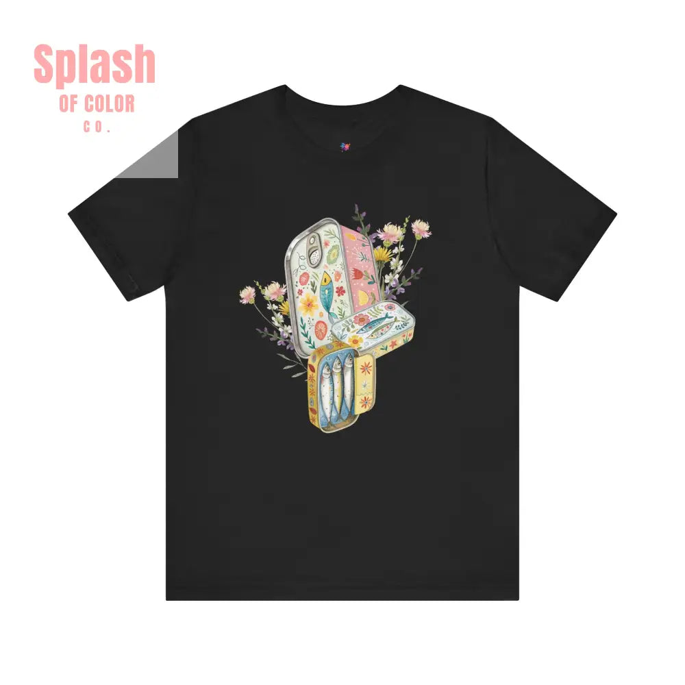 Tinned Fish Sardine Floral T-Shirt Bohemian Style Tee Casual Summer Shirt Gift for Nature Lovers Trendy Graphic Top
