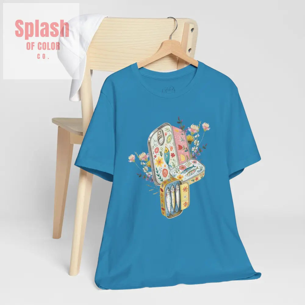Tinned Fish Sardine Floral T-Shirt Bohemian Style Tee Casual Summer Shirt Gift for Nature Lovers Trendy Graphic Top