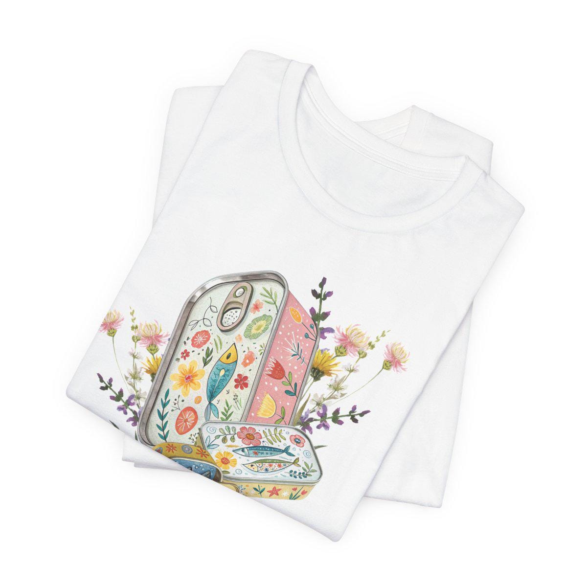 Tinned Fish Sardine Floral T-Shirt Bohemian Style Tee Casual Summer Shirt Gift for Nature Lovers Trendy Graphic Top