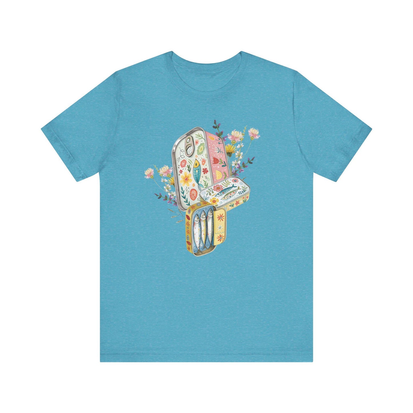 Tinned Fish Sardine Floral T-Shirt Bohemian Style Tee Casual Summer Shirt Gift for Nature Lovers Trendy Graphic Top