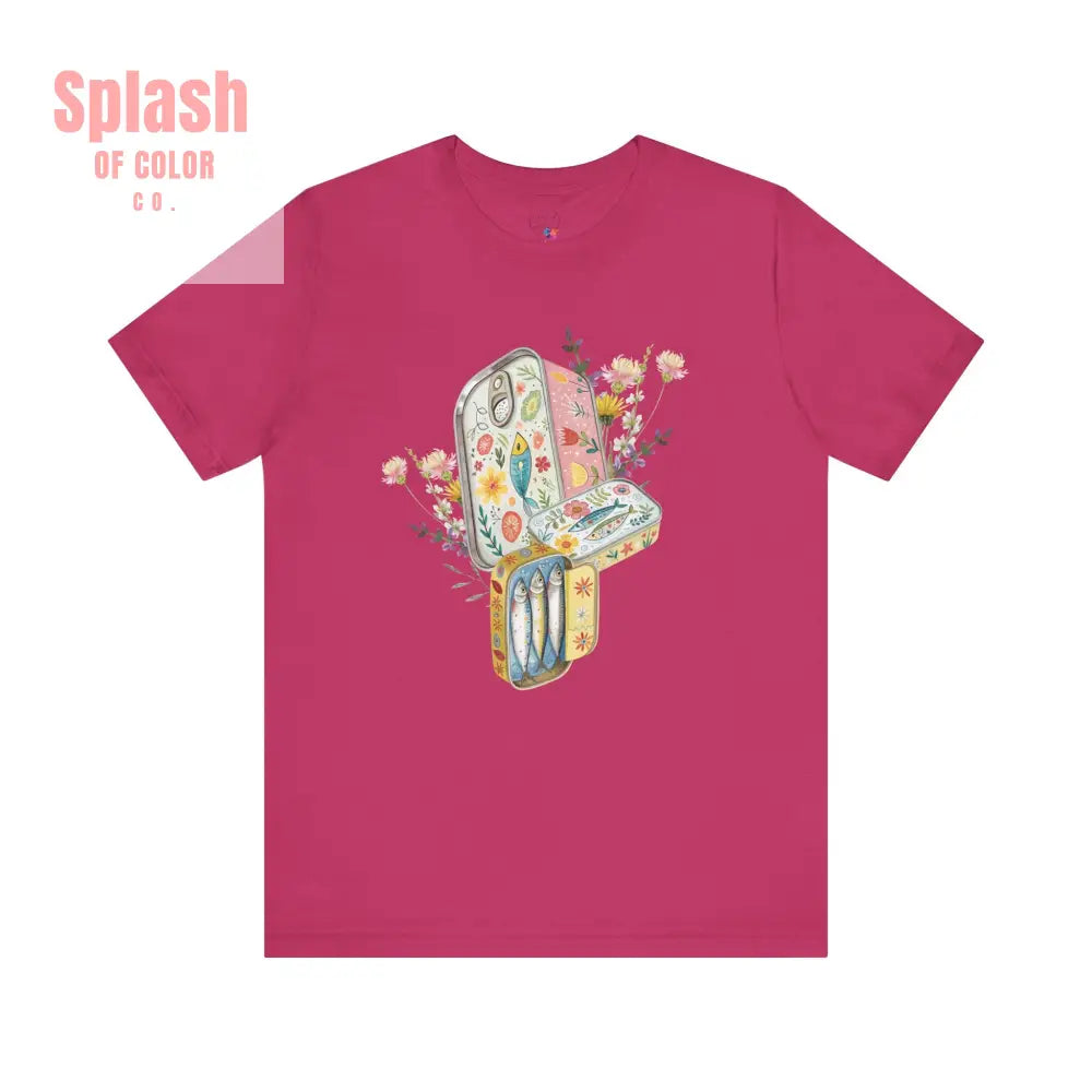 Tinned Fish Sardine Floral T-Shirt Bohemian Style Tee Casual Summer Shirt Gift for Nature Lovers Trendy Graphic Top