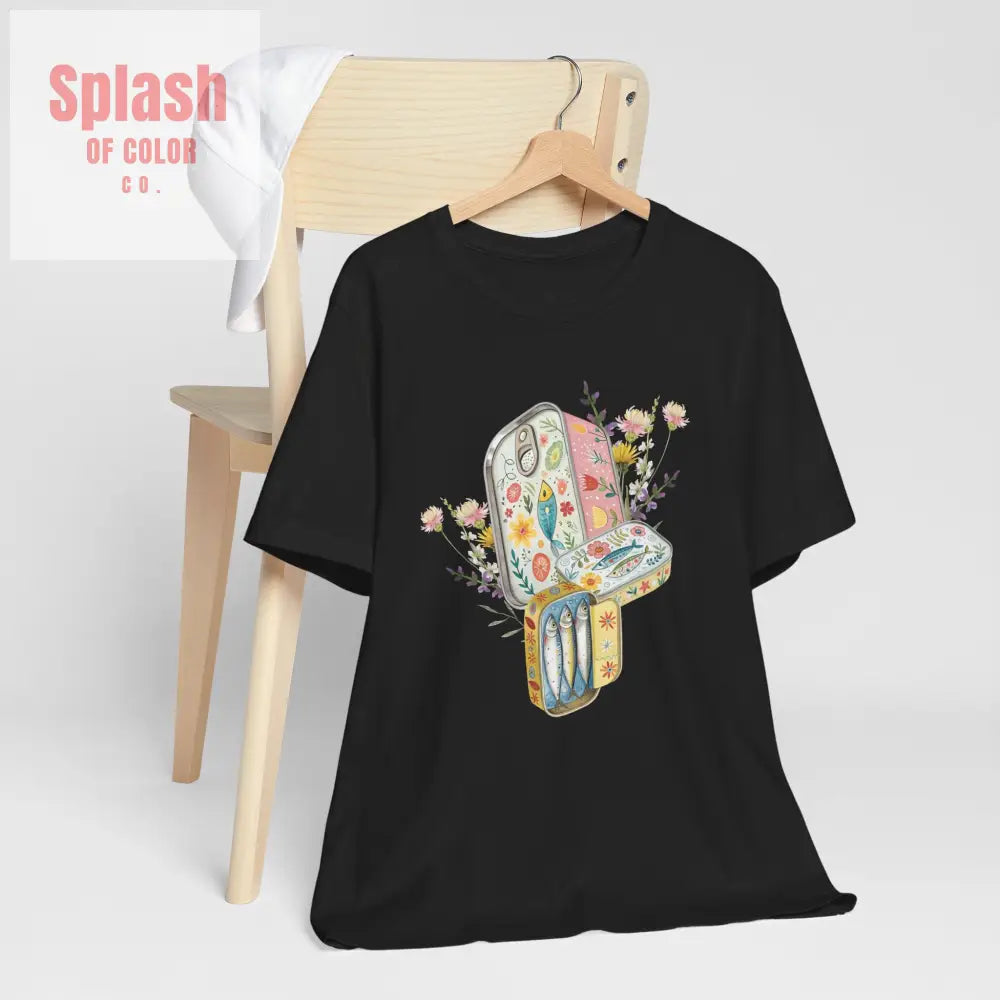 Tinned Fish Sardine Floral T-Shirt Bohemian Style Tee Casual Summer Shirt Gift for Nature Lovers Trendy Graphic Top