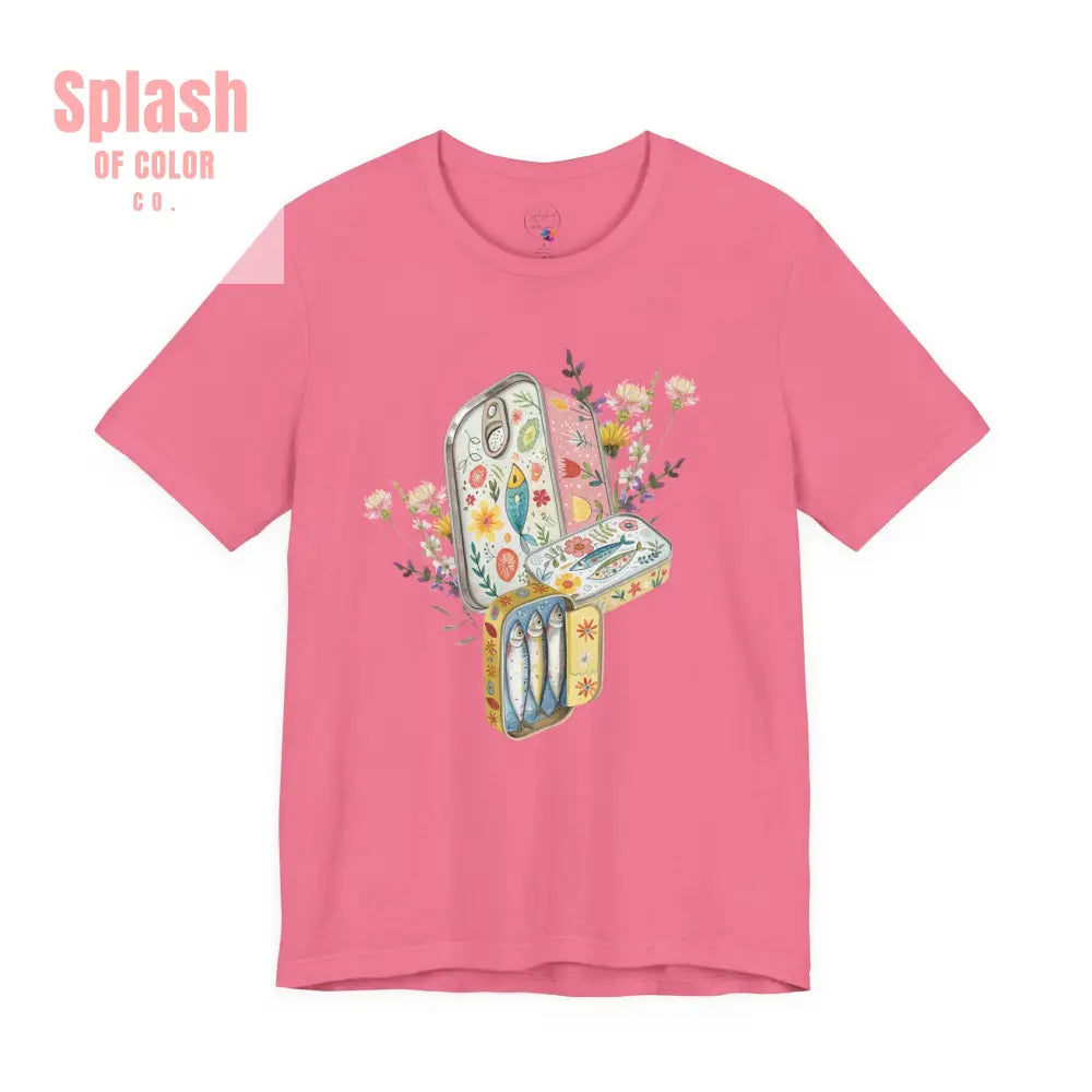 Tinned Fish Sardine Floral T-Shirt Bohemian Style Tee Casual Summer Shirt Gift for Nature Lovers Trendy Graphic Top