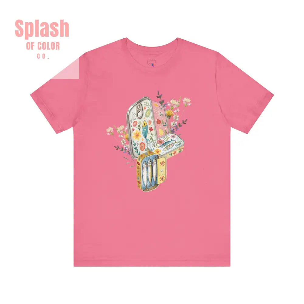 Tinned Fish Sardine Floral T-Shirt Bohemian Style Tee Casual Summer Shirt Gift for Nature Lovers Trendy Graphic Top
