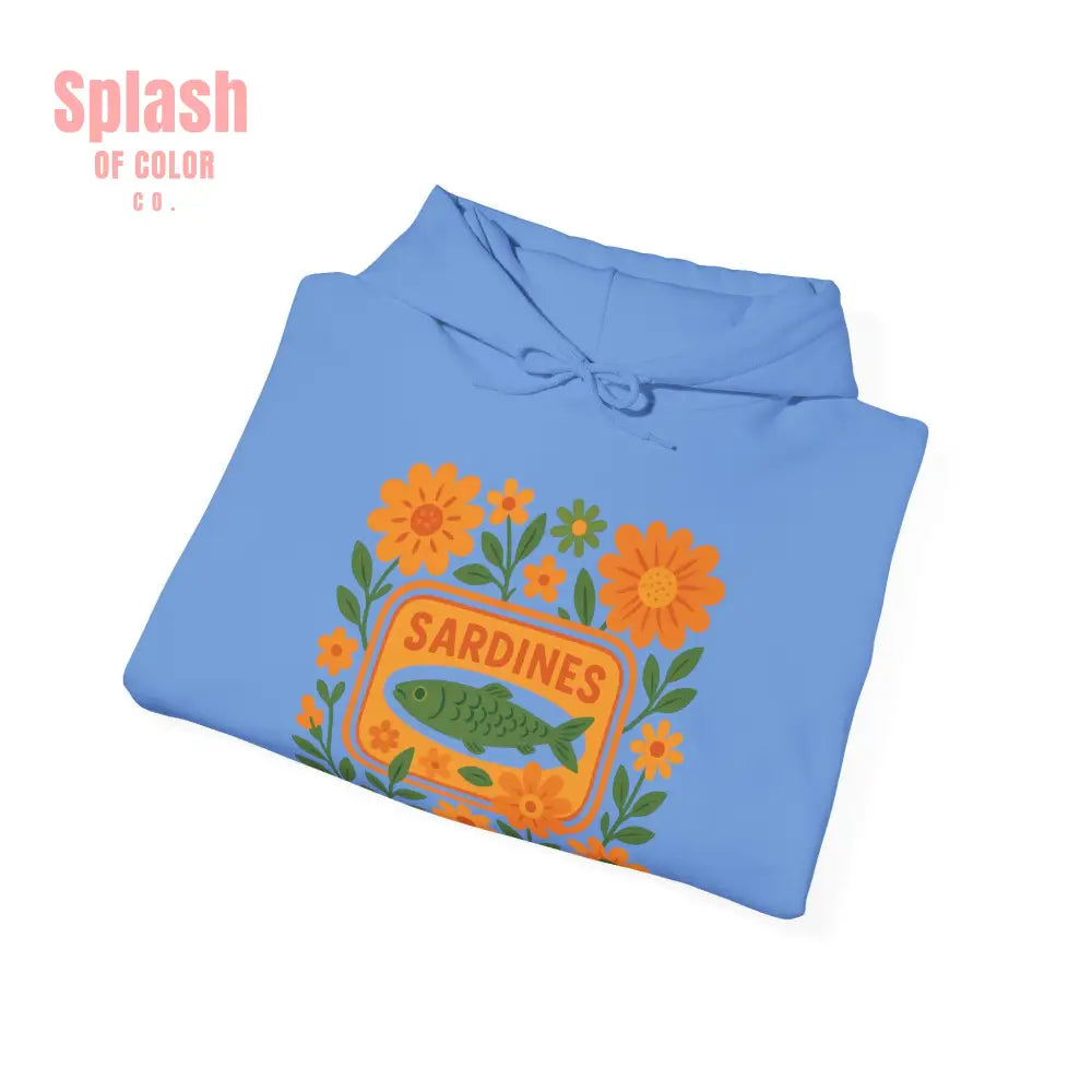 Tinned Fish Sardine Hoodie Colorful Sardines Floral Hoodie Unisex Nautical Sweatshirt for Fish Lovers