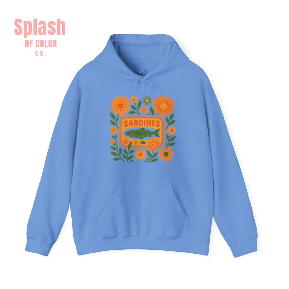 Tinned Fish Sardine Hoodie Colorful Sardines Floral Hoodie Unisex Nautical Sweatshirt for Fish Lovers