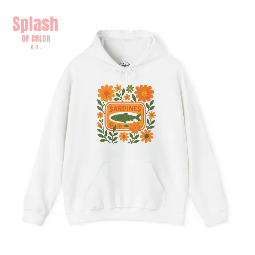 Tinned Fish Sardine Hoodie Colorful Sardines Floral Hoodie Unisex Nautical Sweatshirt for Fish Lovers