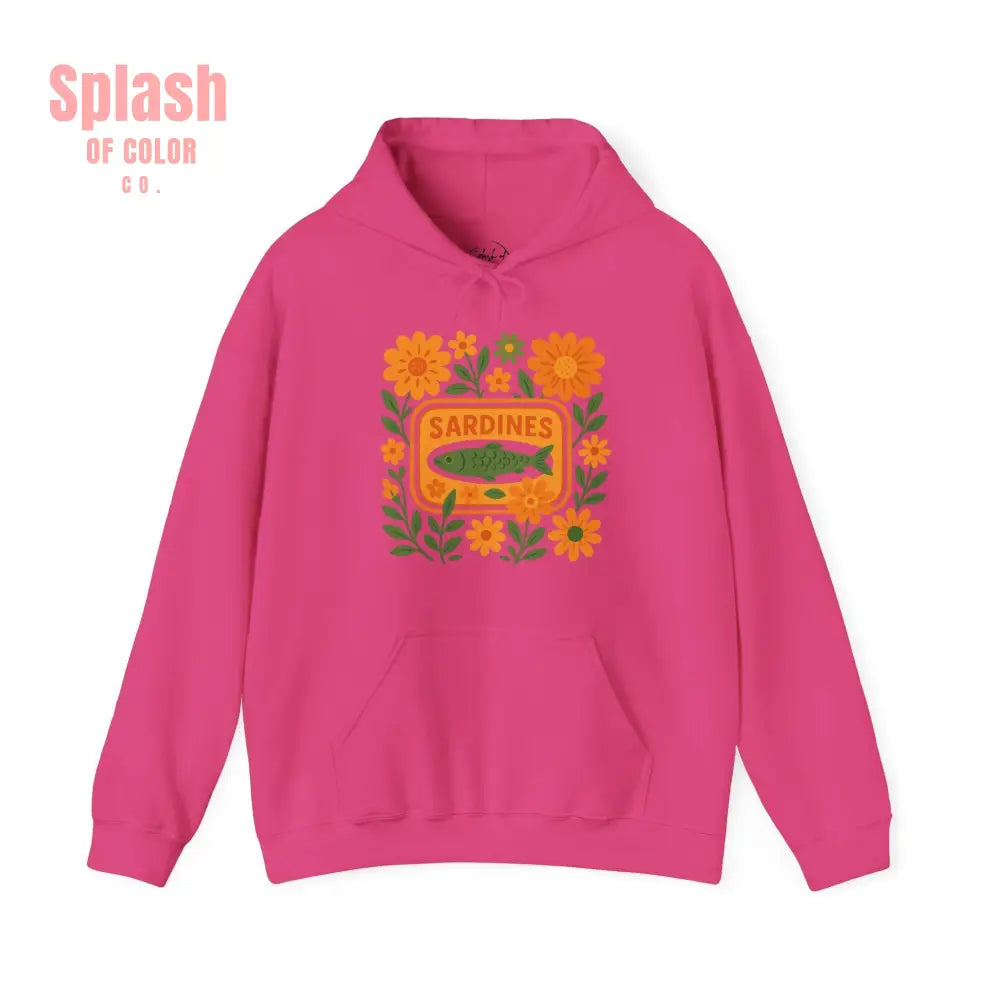 Tinned Fish Sardine Hoodie Colorful Sardines Floral Hoodie Unisex Nautical Sweatshirt for Fish Lovers