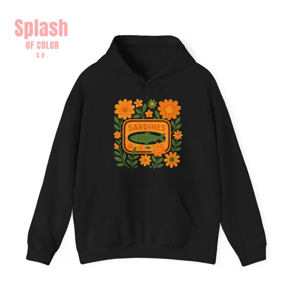 Tinned Fish Sardine Hoodie Colorful Sardines Floral Hoodie Unisex Nautical Sweatshirt for Fish Lovers