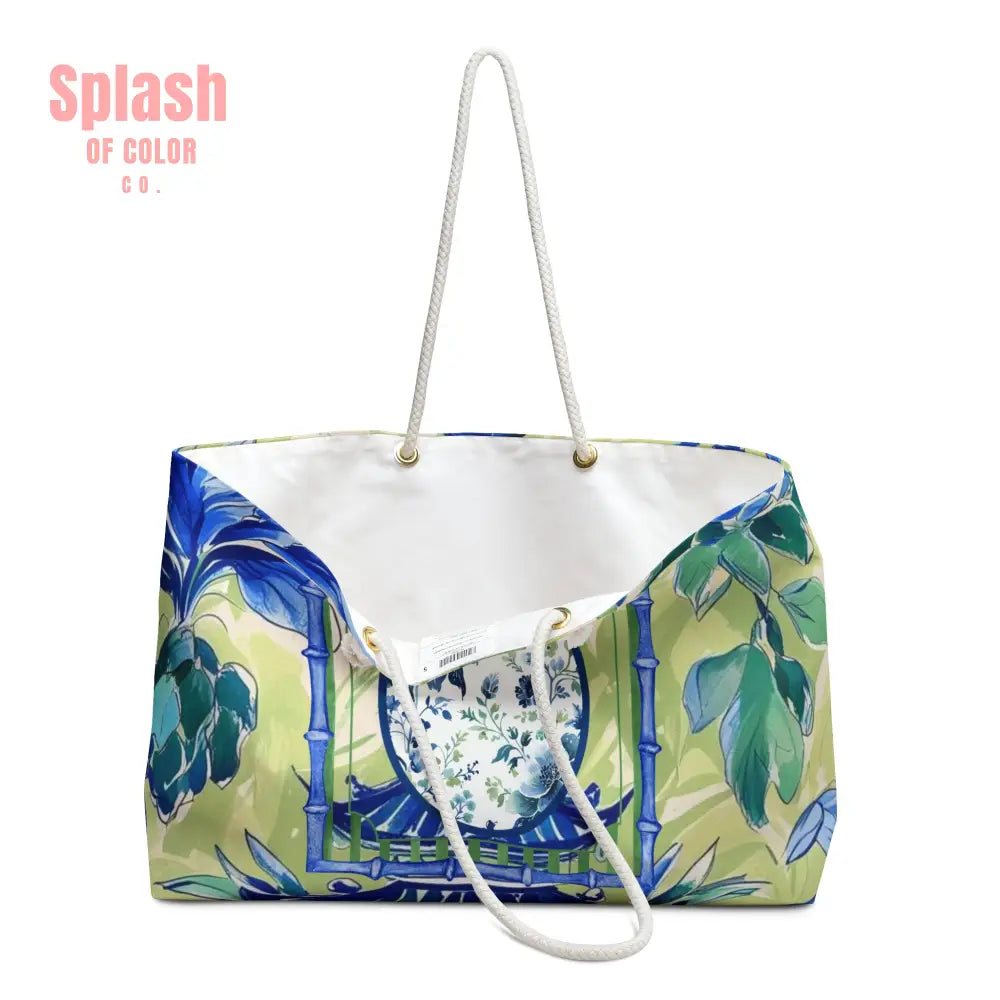 Toile de Jouy Blue Green Watercolor Mahjong Tote Bag 24’’ × 13’’ Bags