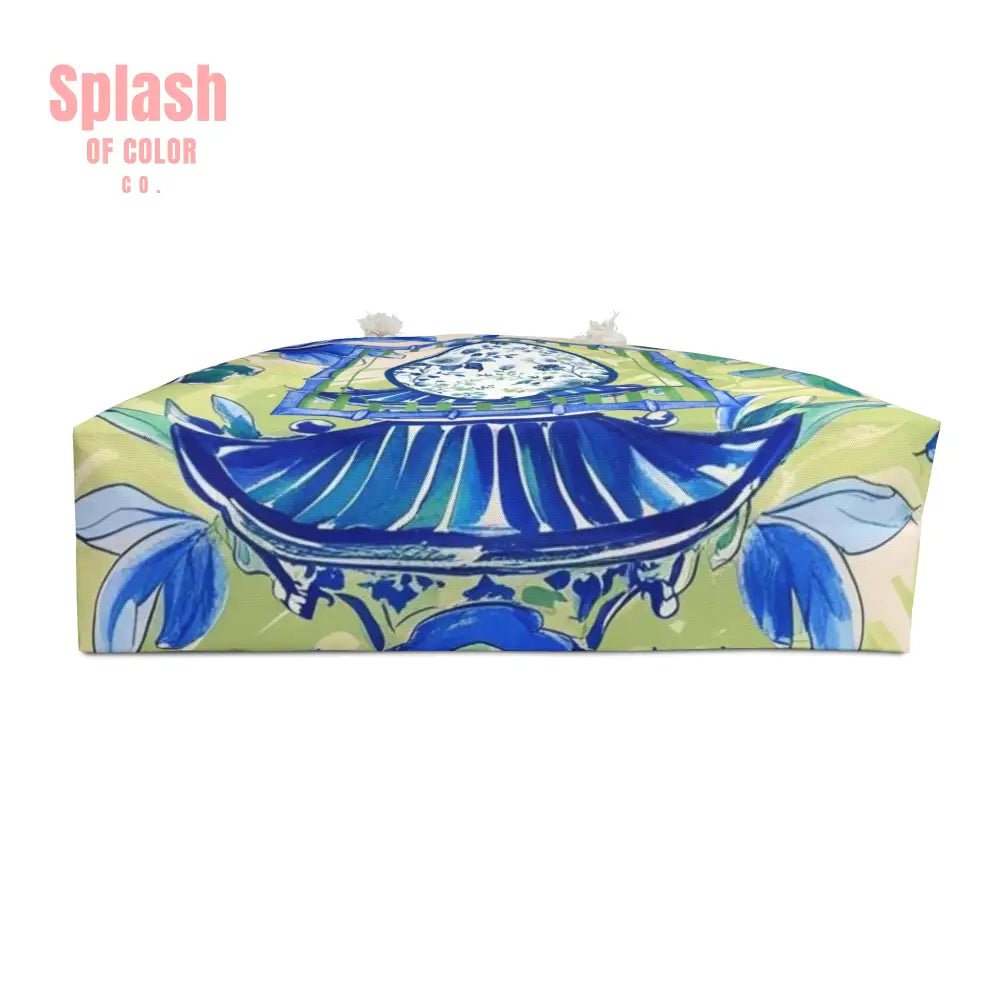 Toile de Jouy, Blue, Green Watercolor Mahjong Tote Bag - Splash of Color co.