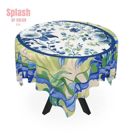 Toile de Jouy Tablecloth Elegant Floral Mahjong Dining Preppy Green Blue Bamboo Border Linens Home Decor Kitchen