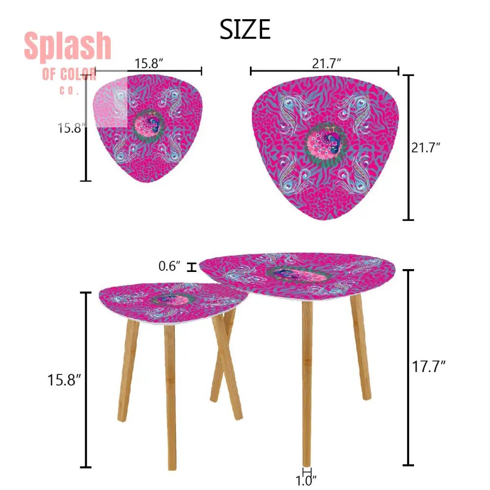Whimsical Floral Peacock, Tortoise Pink Blue Magical Modern Nesting Tables - Splash of Color co.