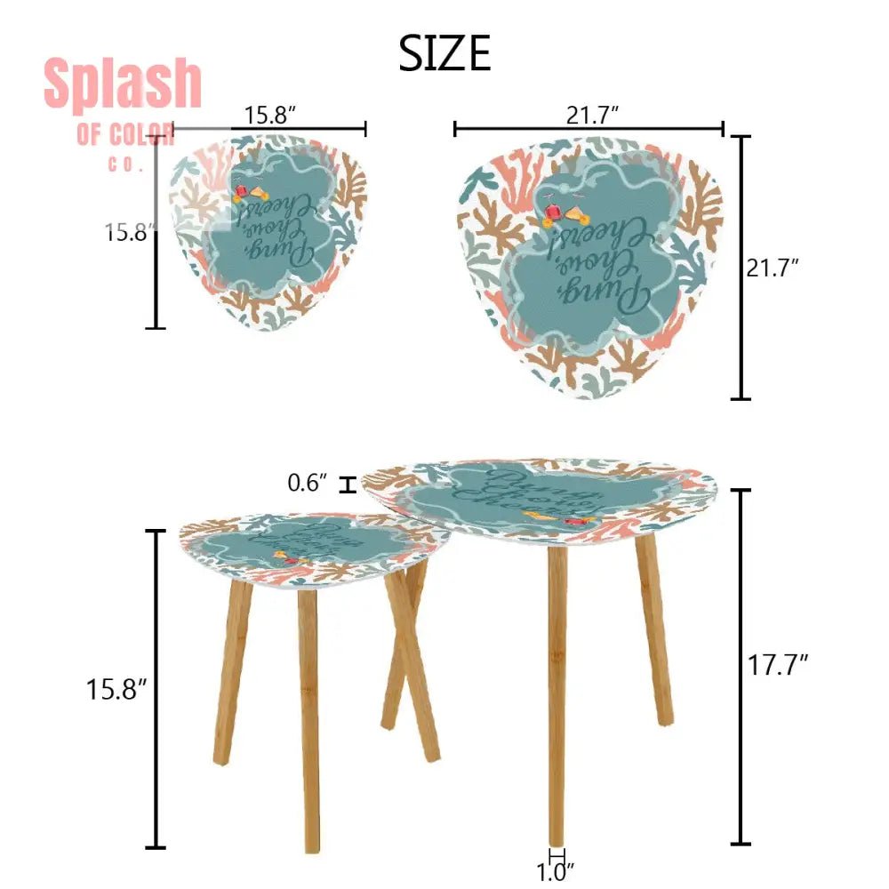 Mahjong Nesting Tables, Tropical Coral Design, Pung Chow Cheers - Splash of Color co.