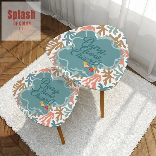 Mahjong Nesting Tables, Tropical Coral Design, Pung Chow Cheers - Splash of Color co.