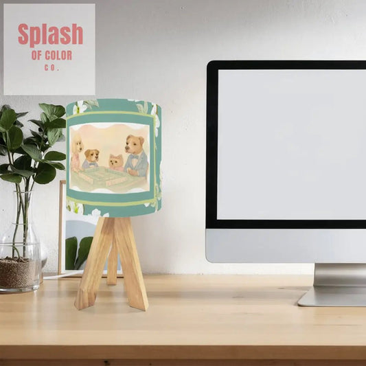 Dogs Playing Mahjong Whimsical Floral Desk, Tripod Table Lamp - Splash of Color co.